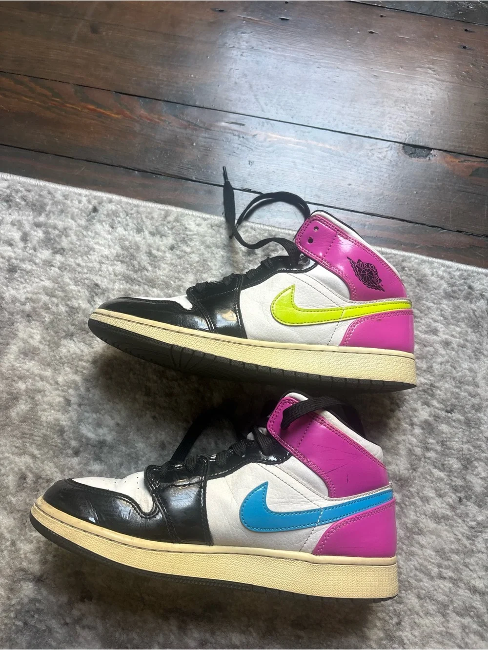 Jordan Women's High Top Sneakers in Pink, Blue, Lime, Black, White